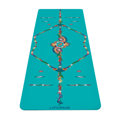 Yoga mat with colorful tropical design