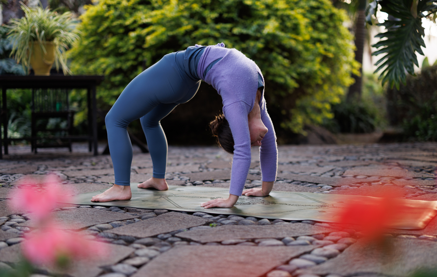 Wheel Pose (Urdhva Dhanurasana) on a Green Liforme Yoga Mat