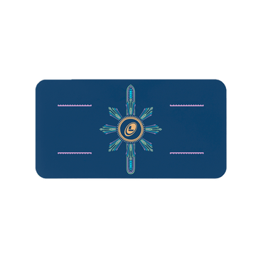 Liforme Cosmic Moon Yoga Pad showing cosmic moon design, blue colorway with AlignForMe® posture alignment and non-slip eco-friendly surface