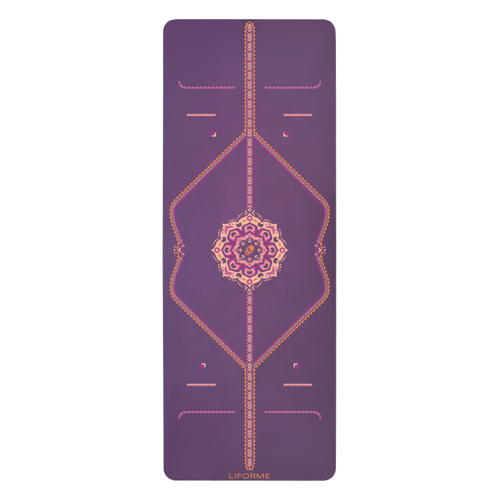 Birdseye view Liforme Blossoming Lotus Purple yoga mat.
