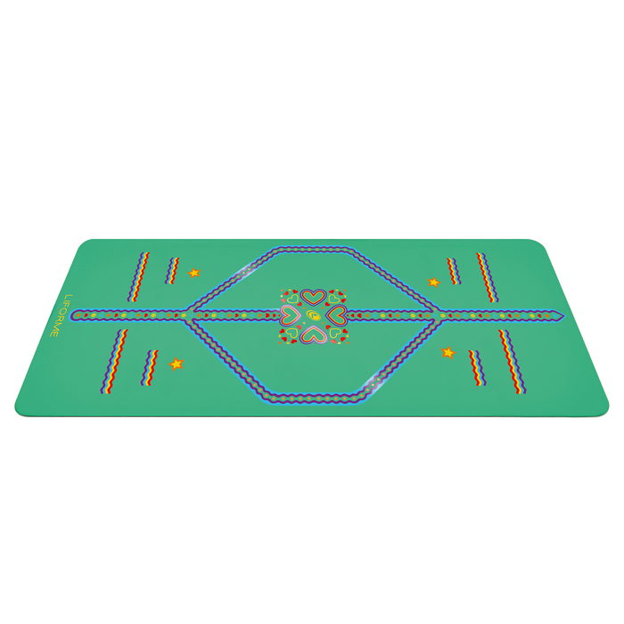 A side view of a Liforme Playful Kids Yoga Mat Green
