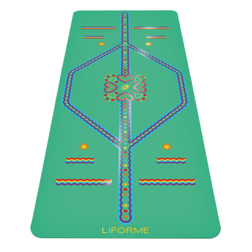 Liforme Playful Kids Yoga Mat showing front view, green colorway with AlignForMe® posture alignment and non-slip eco-friendly surface