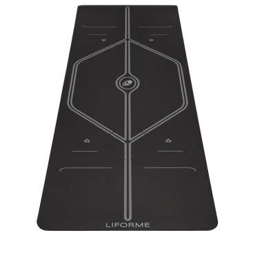 Liforme XL-Yogamatte mit Vorderansicht, Schwarz Farbgebung mit AlignForMe® Haltungsausrichtung und rutschfeste, umweltfreundliche Oberfläche