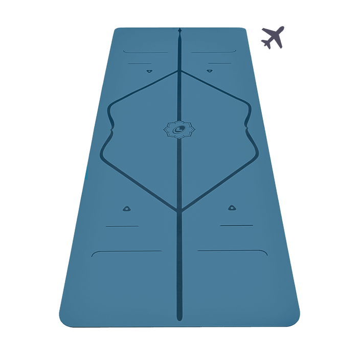 Liforme Classic Yoga Mat & Travel Mat Bundle showing front view, blue colorway with AlignForMe® posture alignment and non-slip eco-friendly surface