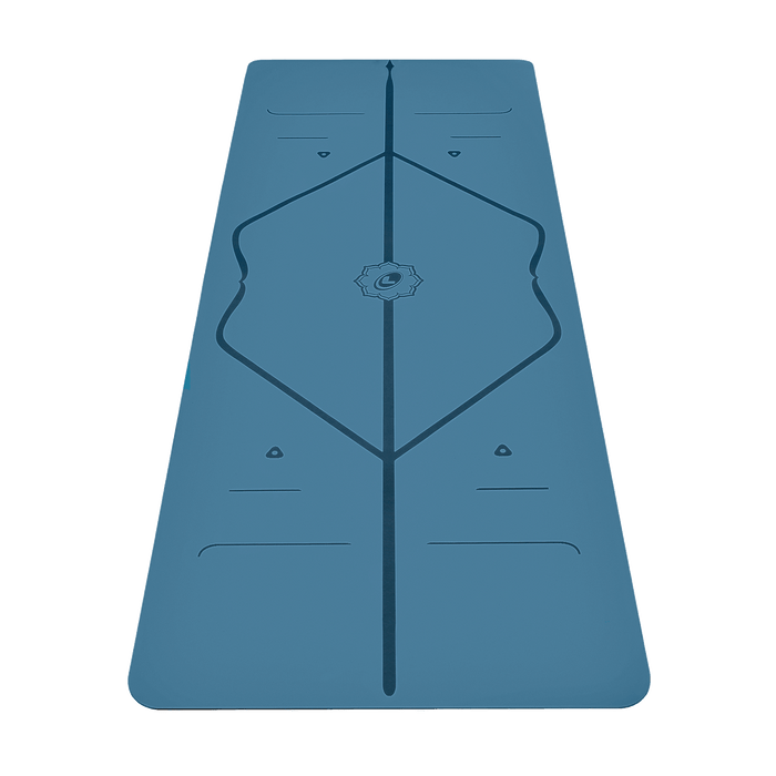 Liforme Classic Yoga Mat showing front view, blue colorway with AlignForMe® posture alignment and non-slip eco-friendly surface