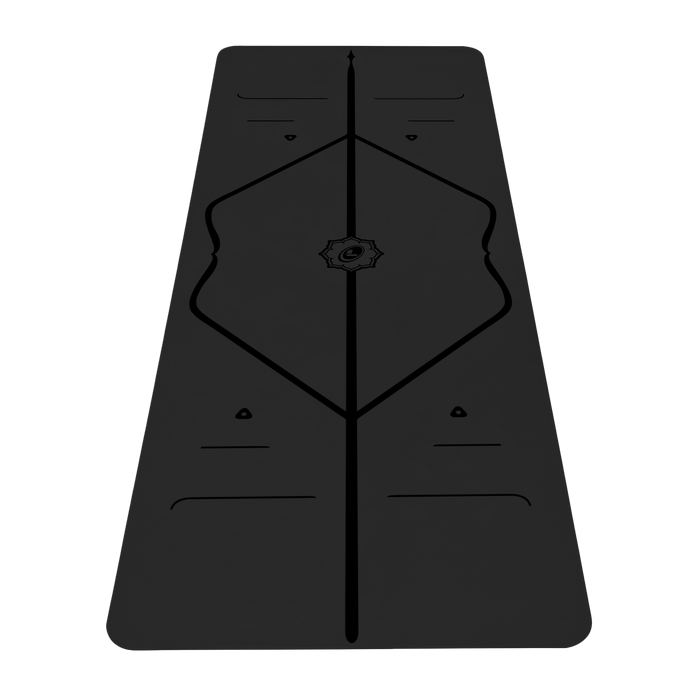 Liforme Classic Yoga Mat showing front view, black colorway with AlignForMe® posture alignment and non-slip eco-friendly surface