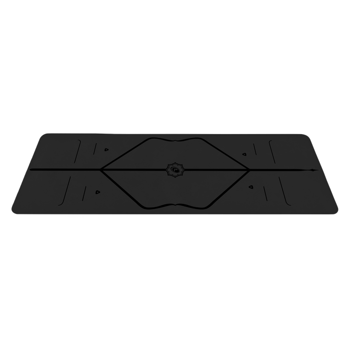 Liforme Classic Black Yoga mat side view, showing alignment design