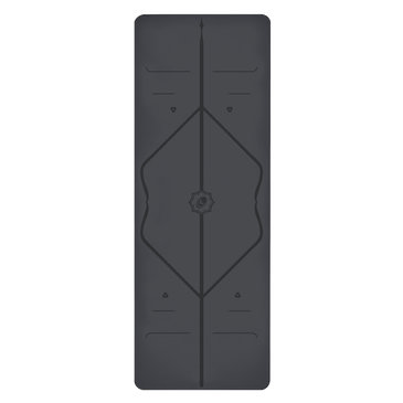 Birdseye view shot of the Grey Liforme Classic yoga mat showing the alignment markers