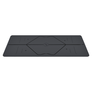 Side view of the Grey Classic Liforme Yoga Mat, with alignment design