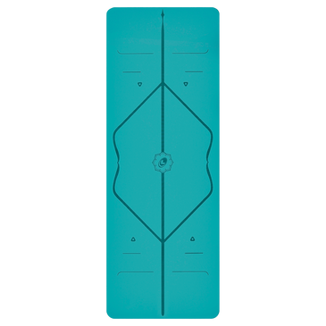 Front view of the alignment design of the aqua teal Liforme Yoga mat
