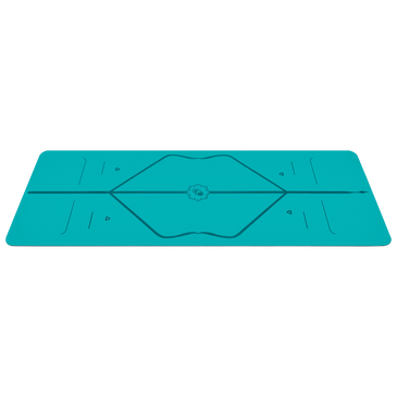 Side view of the alignment design of the aqua teal Liforme Yoga mat
