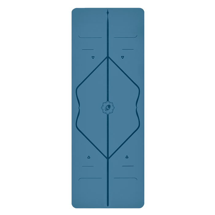 Front view of the alignment design of the Blue Liforme Yoga mat
