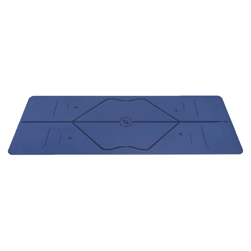Side view of the alignment design of the dusk blue Liforme Yoga mat