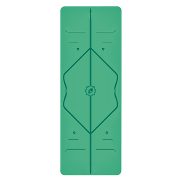 Front view of the alignment design of the Green Liforme Yoga mat
