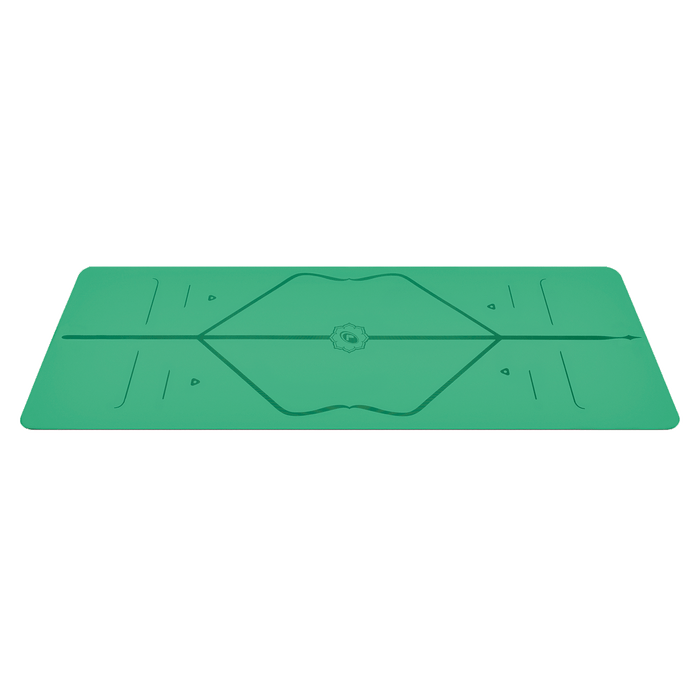 Side view of the alignment design of the Green Liforme Yoga mat
