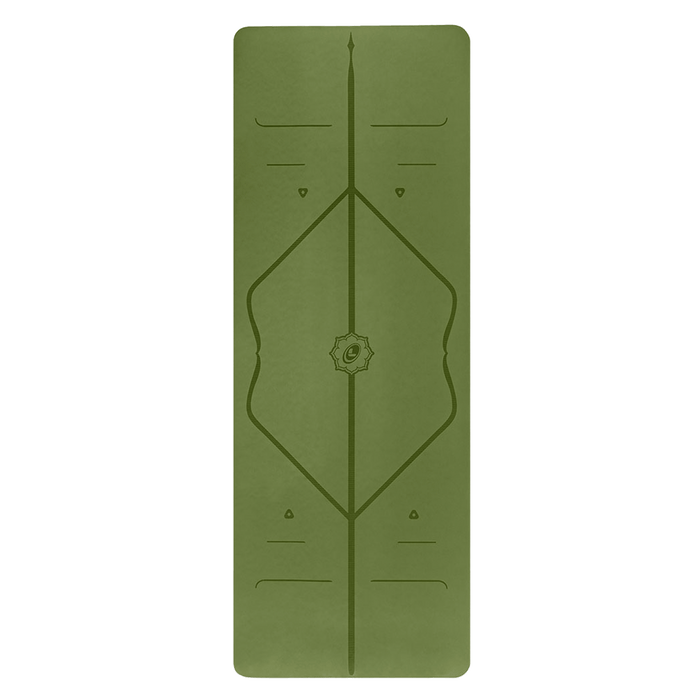 Front view of the alignment design of the olive Liforme Yoga mat