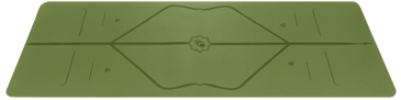 Front view of the alignment cues of the olive Liforme Yoga mat
