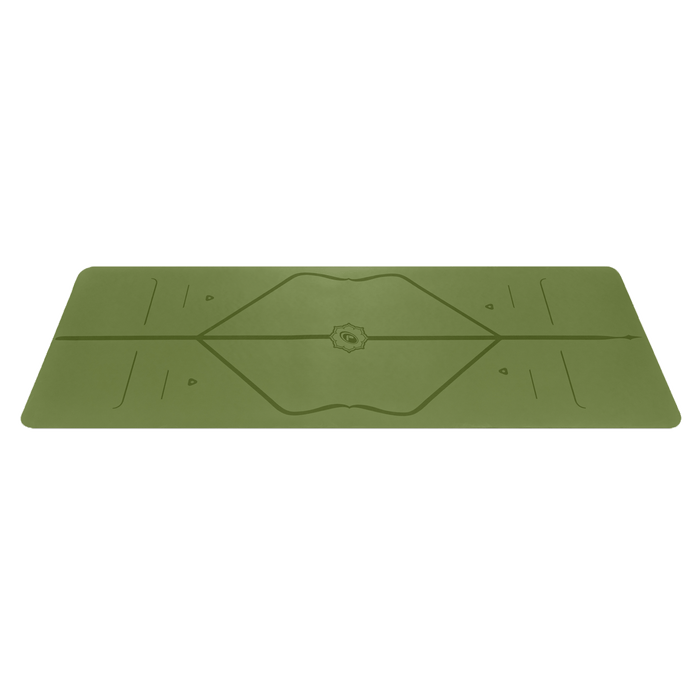 Side view of the alignment design of the olive Liforme Yoga mat