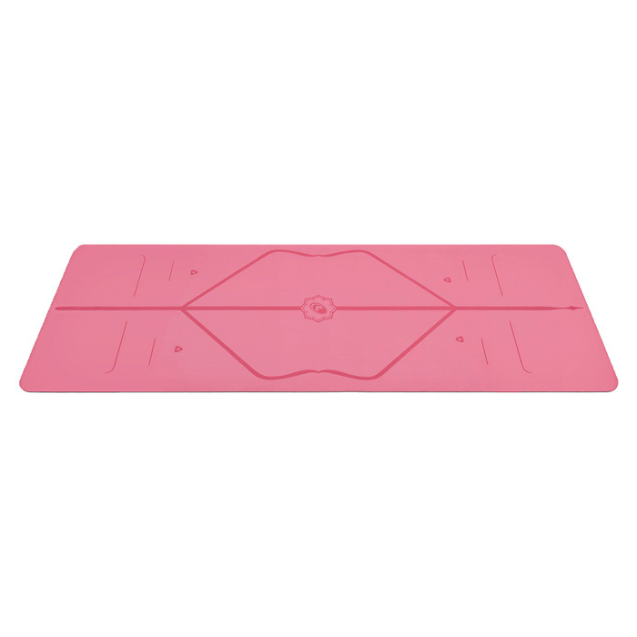 Side view of the alignment design of the Pink Liforme Yoga mat
