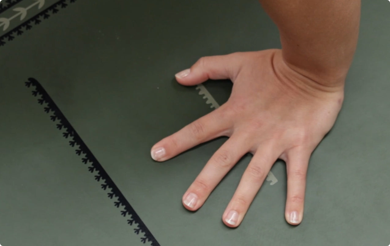 Deatiled view of the Forest Green Liforme Yoga Mat top surface, highlighting the mat's superior grip.