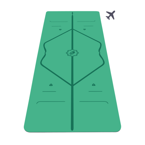 Liforme Classic Travel Yoga Mat showing front view, green colorway with AlignForMe® posture alignment and non-slip eco-friendly surface