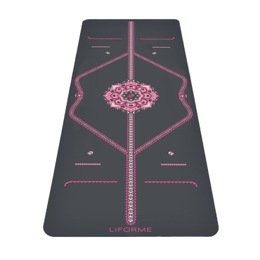 Liforme Blossoming Lotus Yogamatte mit Vorderansicht AlignForMe® Haltungsausrichtung und rutschfeste, umweltfreundliche Oberfläche