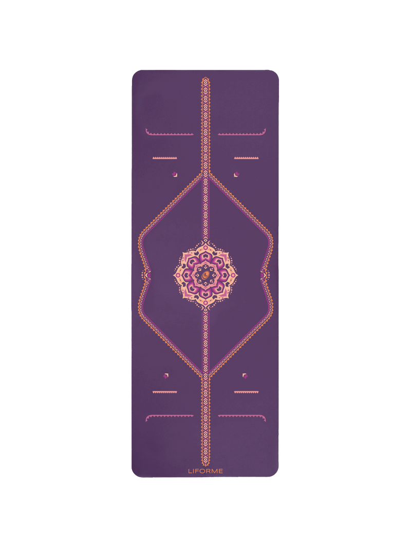 Birdseye view Liforme Blossoming Lotus Purple yoga mat.