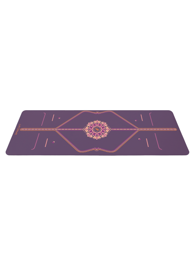 Side view Liforme Blossoming Lotus Purple yoga mat.
