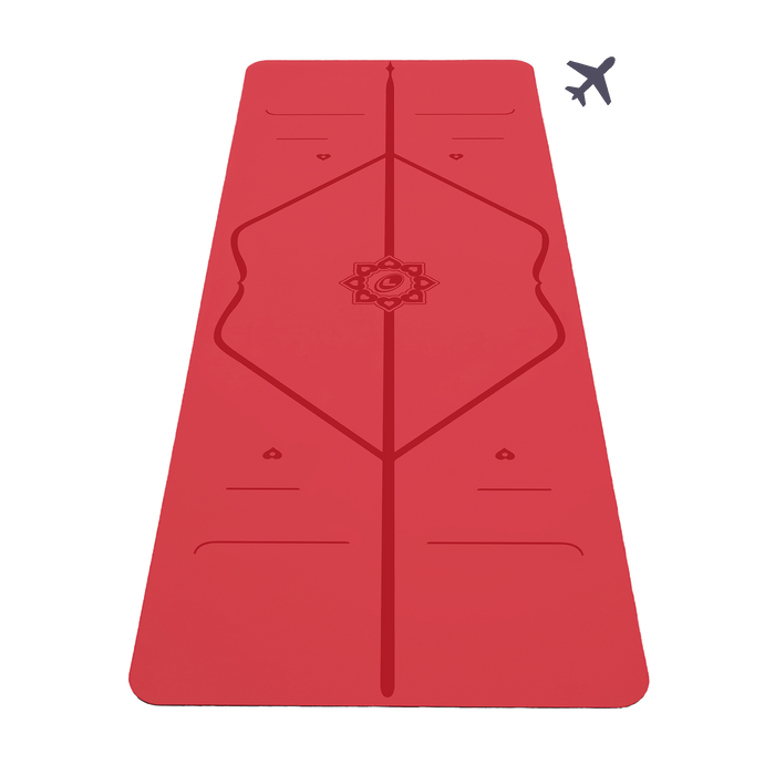 Liforme Expressions Tapis de yoga de voyage montrant une vue de face avec AlignForMe® alignement de la posture et surface écologique antidérapante