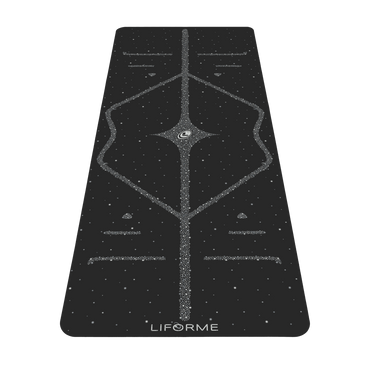 Liforme Magic Galaxy Yoga Mat - Silver showing front view, black colorway with AlignForMe® posture alignment and non-slip eco-friendly surface