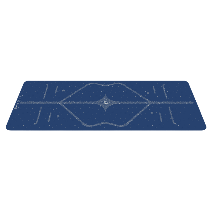 A side view of the Liforme Magic Galaxy Yoga Mat Silver Dusk Blue 