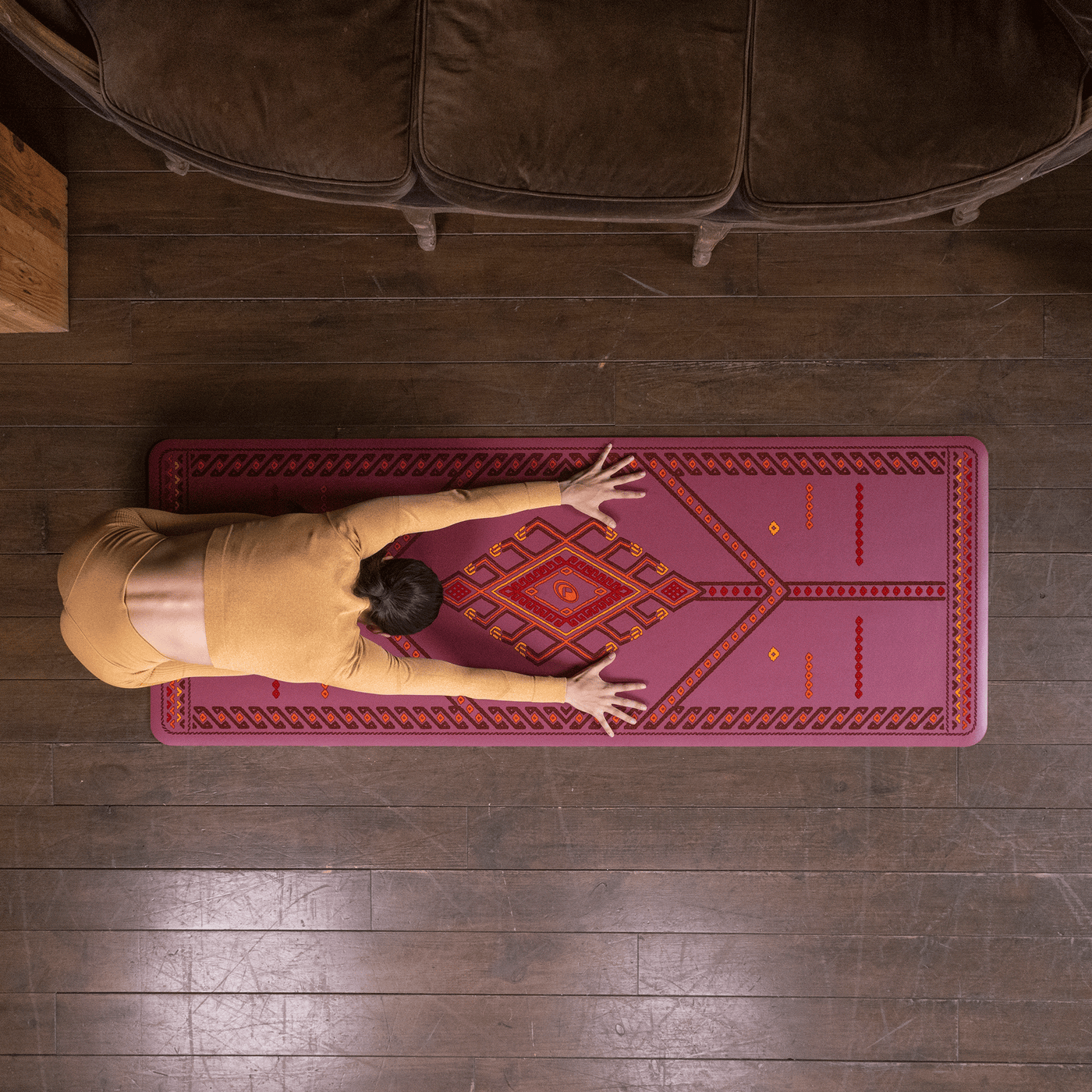 Liforme Majestic Carpet Maroon Yoga Mat Lifestyle1