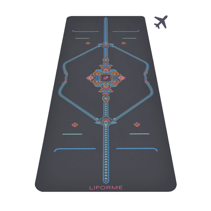 Liforme Mindful Garden Estera de yoga de viaje que muestra una vista frontal con AlignForMe® alineación postural y superficie ecológica antideslizante