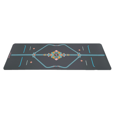 Low-angle horizontal view of the non-slip Liforme Mindful Garden Yoga Mat highlighting its slim profile and grip.