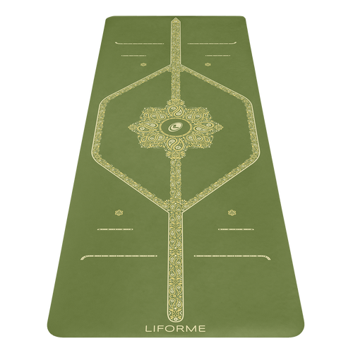Liforme Paisley Passion Yogamatte mit Vorderansicht AlignForMe® Haltungsausrichtung und rutschfeste, umweltfreundliche Oberfläche