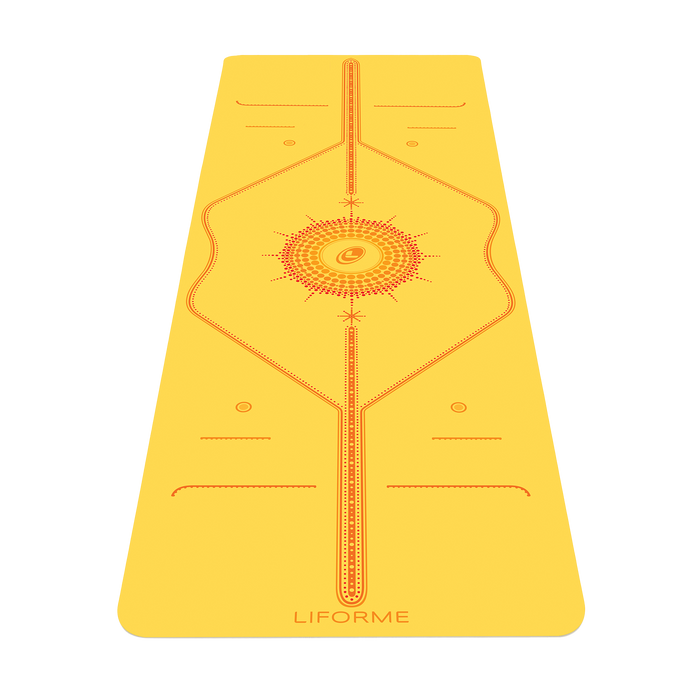 Liforme Radiant Sun Yoga Mat showing front view with AlignForMe® posture alignment and non-slip eco-friendly surface