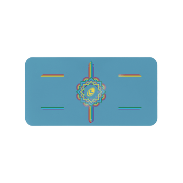 Liforme Rainbow Mostrando la almohadilla de yoga rainbow diseño, Azul combinación de colores con AlignForMe® alineación postural y superficie ecológica antideslizante