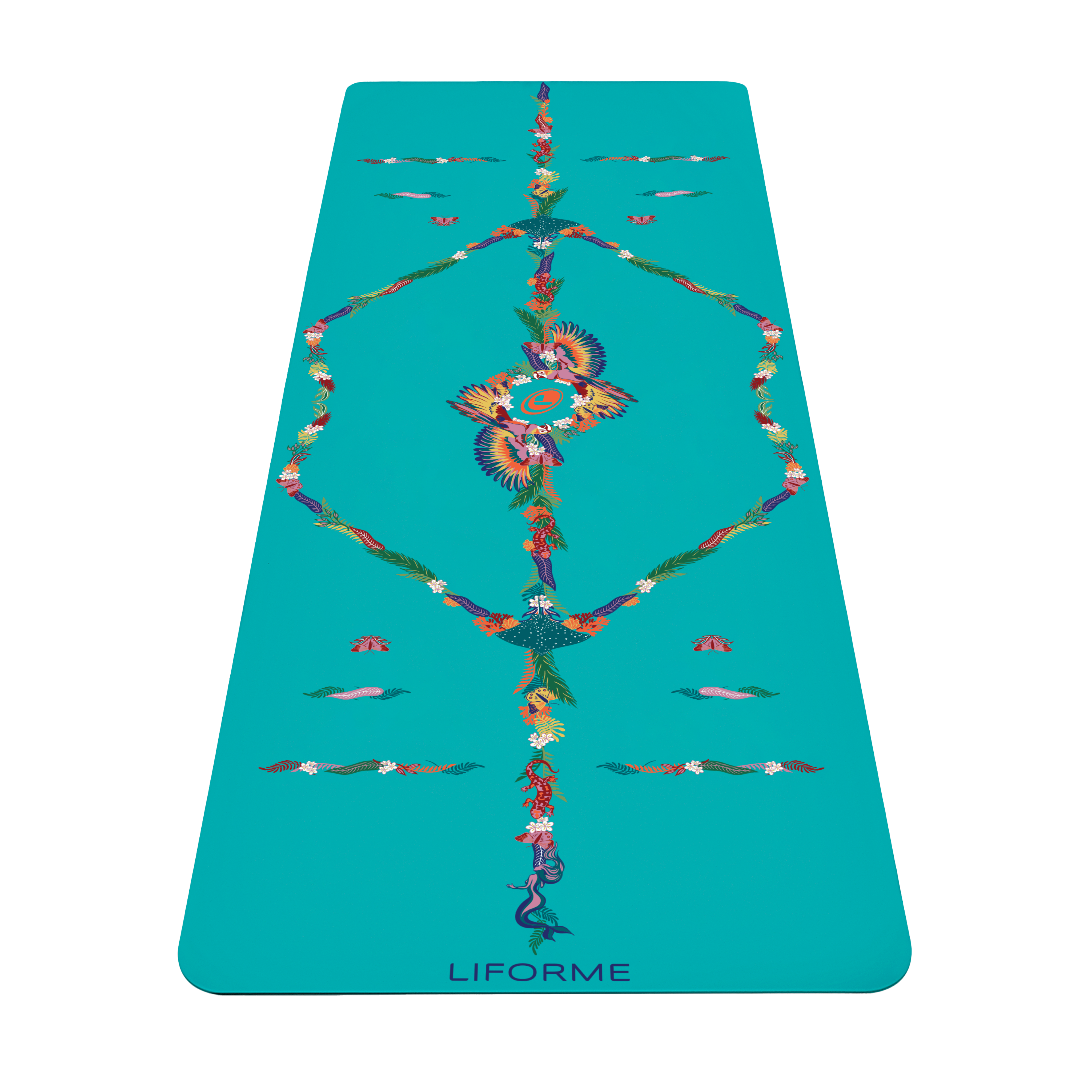 Yoga mat with colorful tropical design