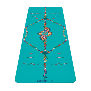 Yoga mat with colorful tropical design