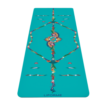 Yoga mat with colorful tropical design