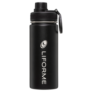 Liforme Black Water Bottle 17oz / 520ml showing front view