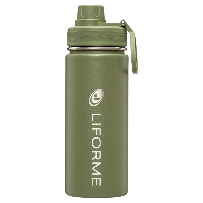 Liforme Olive Water Bottle 17oz / 520ml showing front view