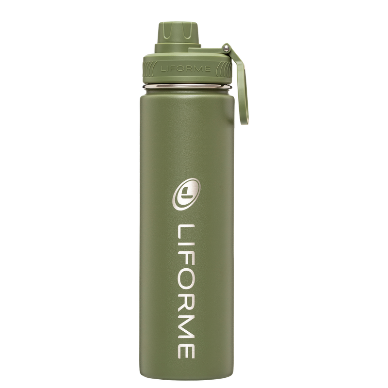 Liforme Olive Water Bottle 24oz / 710ml showing front view