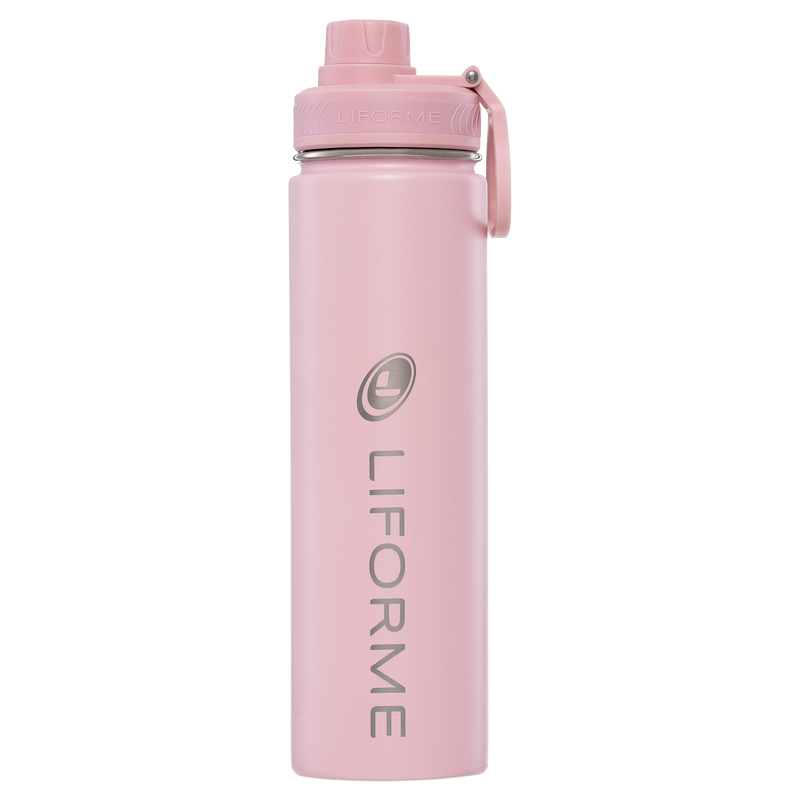 Liforme Pink Water Bottle 24oz / 710ml showing front view
