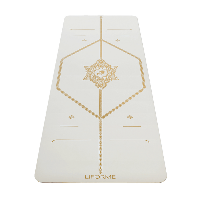Liforme White Magic Yoga Mat showing front view with AlignForMe® posture alignment and non-slip eco-friendly surface