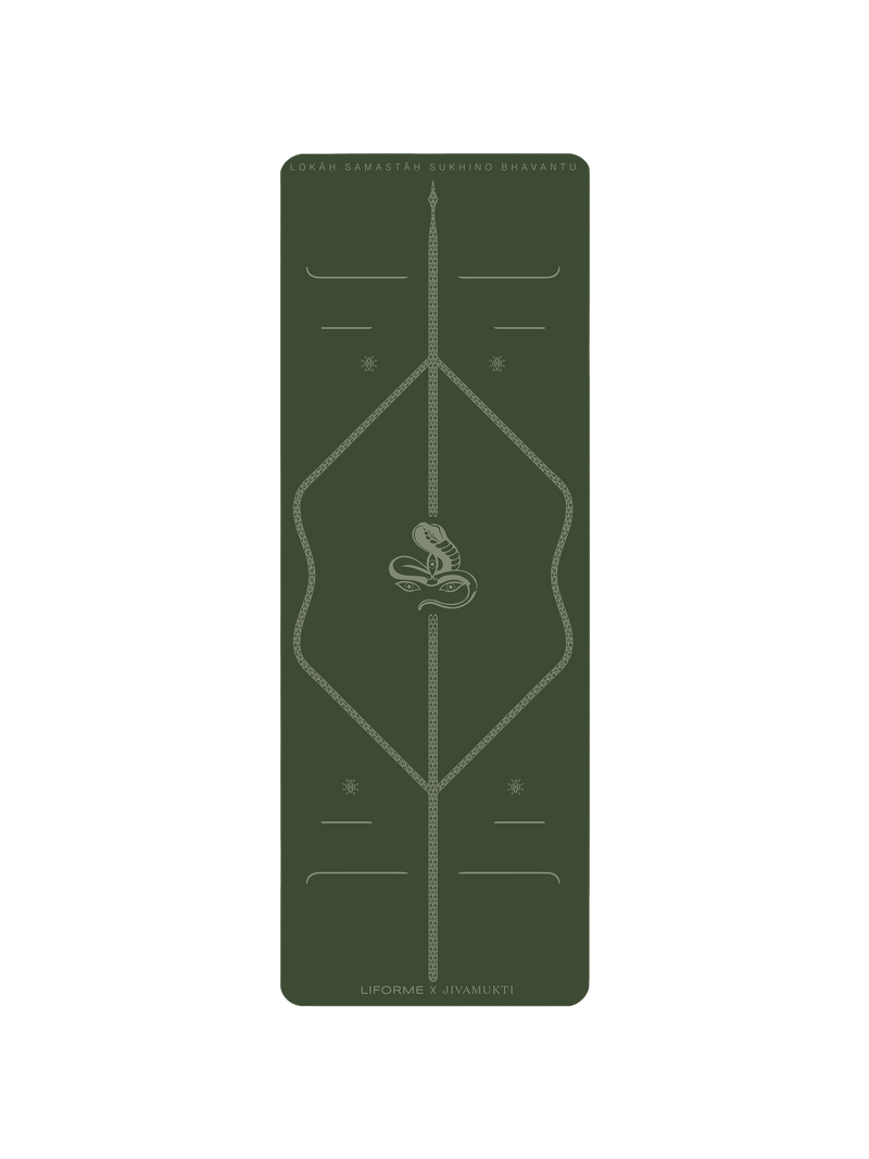 Liforme x Jivamukti Yoga Mat Dark Forest Green Birdseye View
