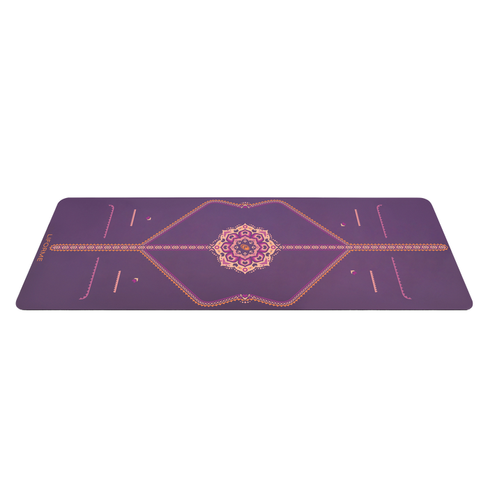 Side view Liforme Blossoming Lotus Purple yoga mat.