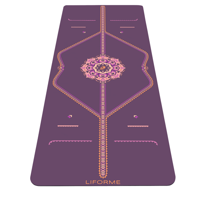 Liforme Blossoming Lotus XL-Yogamatte mit Vorderansicht AlignForMe® Haltungsausrichtung und rutschfeste, umweltfreundliche Oberfläche