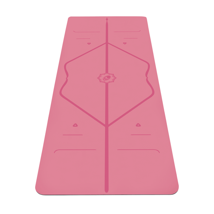 Liforme Classic Yoga Mat & Travel Mat Bundle showing pink colorway with AlignForMe® posture alignment and non-slip eco-friendly surface