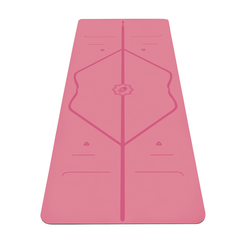 Liforme Classic Yoga Mat & Travel Mat Bundle showing pink colorway with AlignForMe® posture alignment and non-slip eco-friendly surface